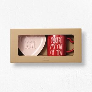 Rae Dunn Red Pink Heart Plate Mug Valentines Day Youre My Cup of Tea Ceramic Set